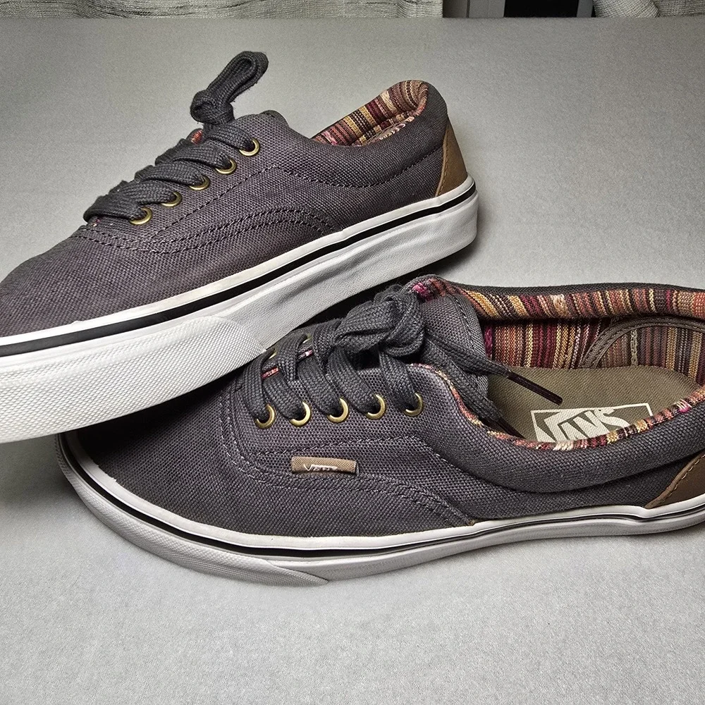 Vans Era‎ 59 C&L Frost Gray Leather Accent Multi-Stripe Skate Shoes W 8.5 M 7